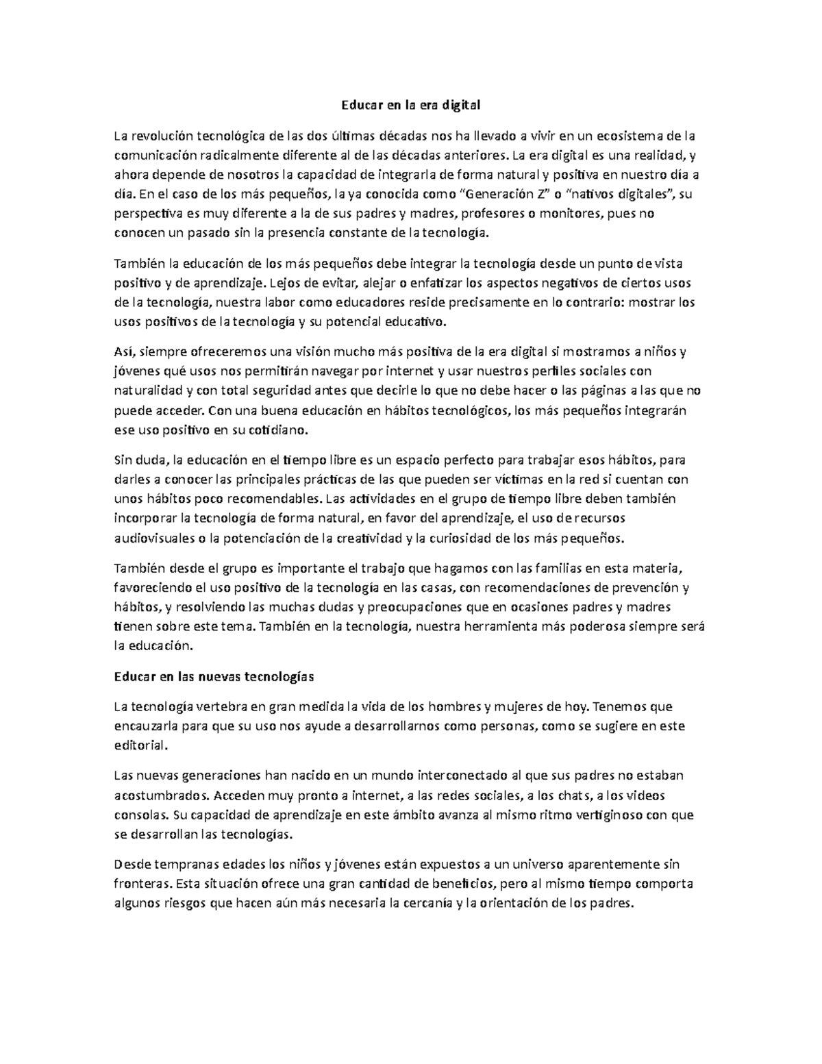 Educar en la era digital - La era digital es una realidad, y ahora ...