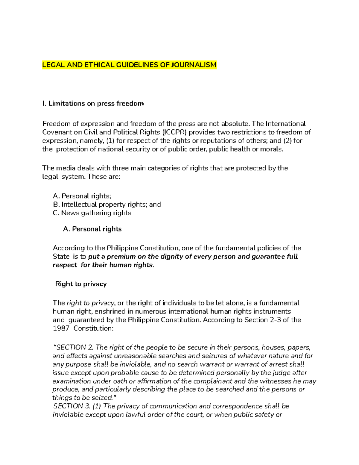 Legal and ethical guidelines of journalism - LEGAL AND ETHICAL ...