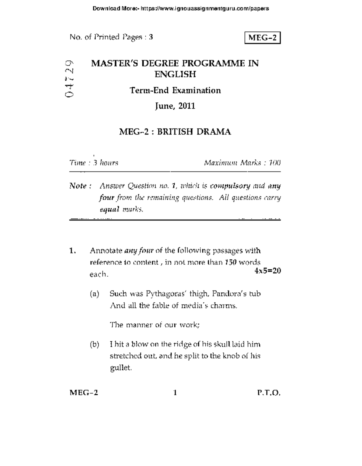 MEG 02 previous year question papers by ignouassignmentguru - No. of ...