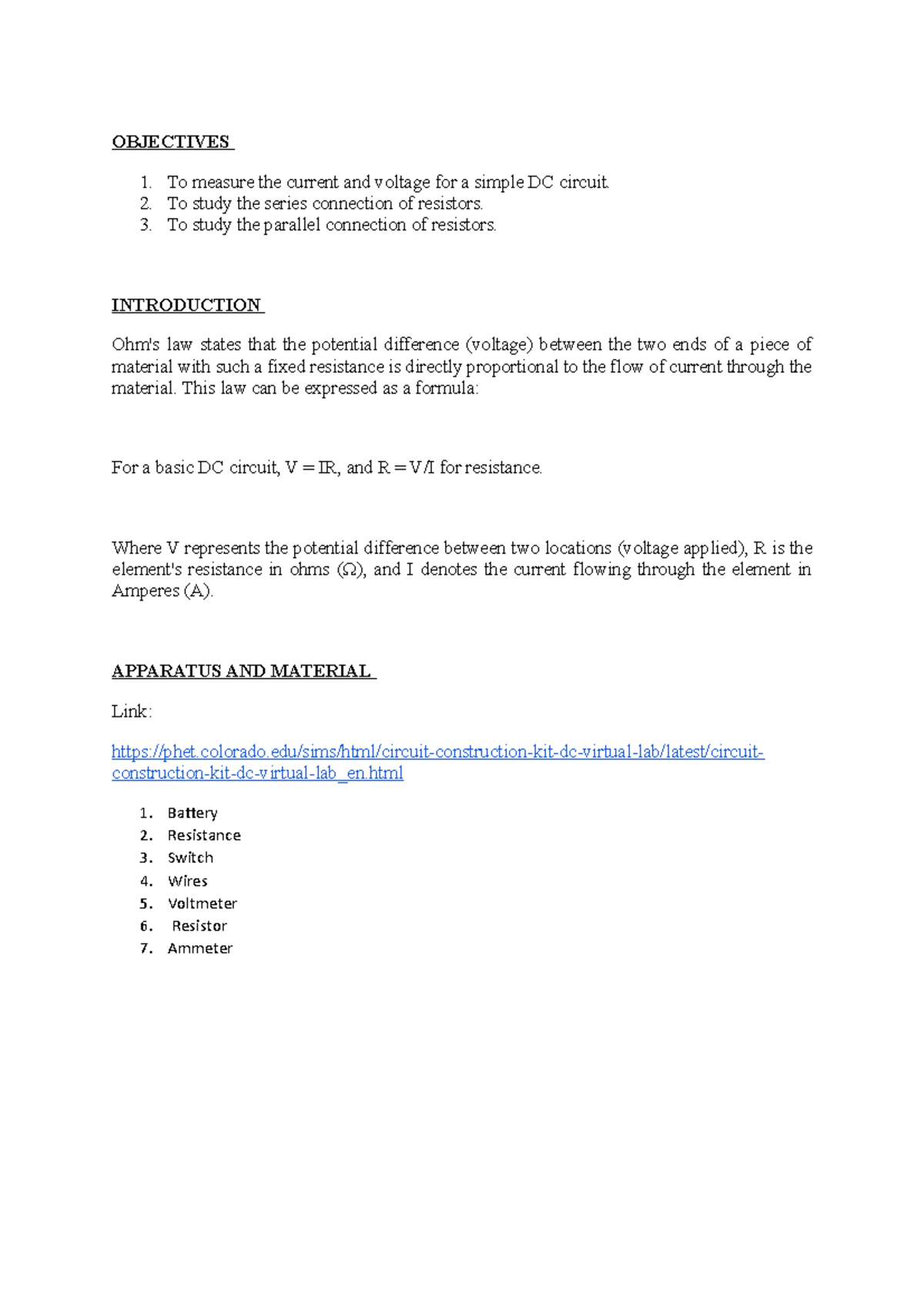 Vid physic heheheheh - OBJECTIVES To measure the current and voltage ...