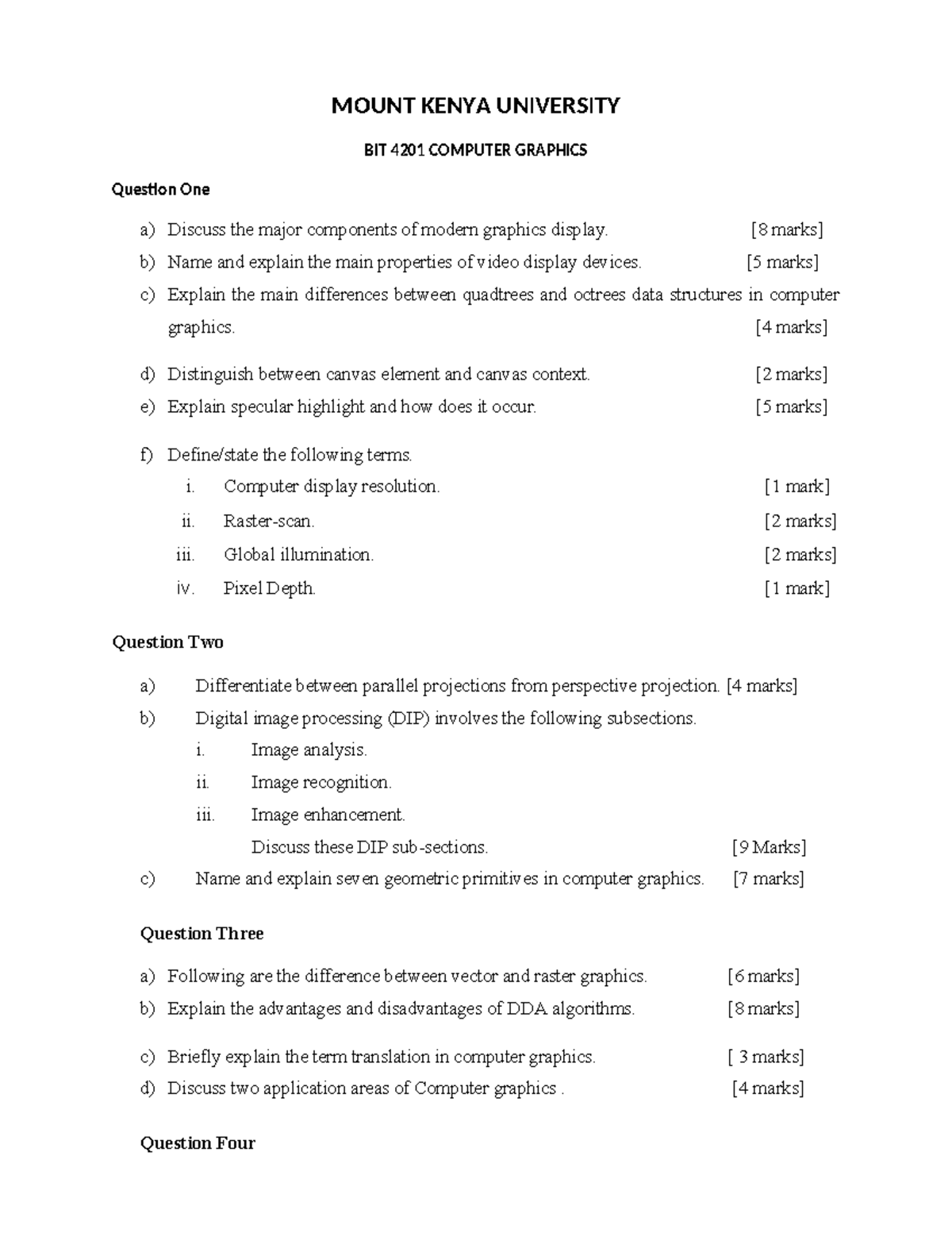 BIT 4102 Computer Graphics Paper 2 MOUNT KENYA UNIVERSITY BIT 4201