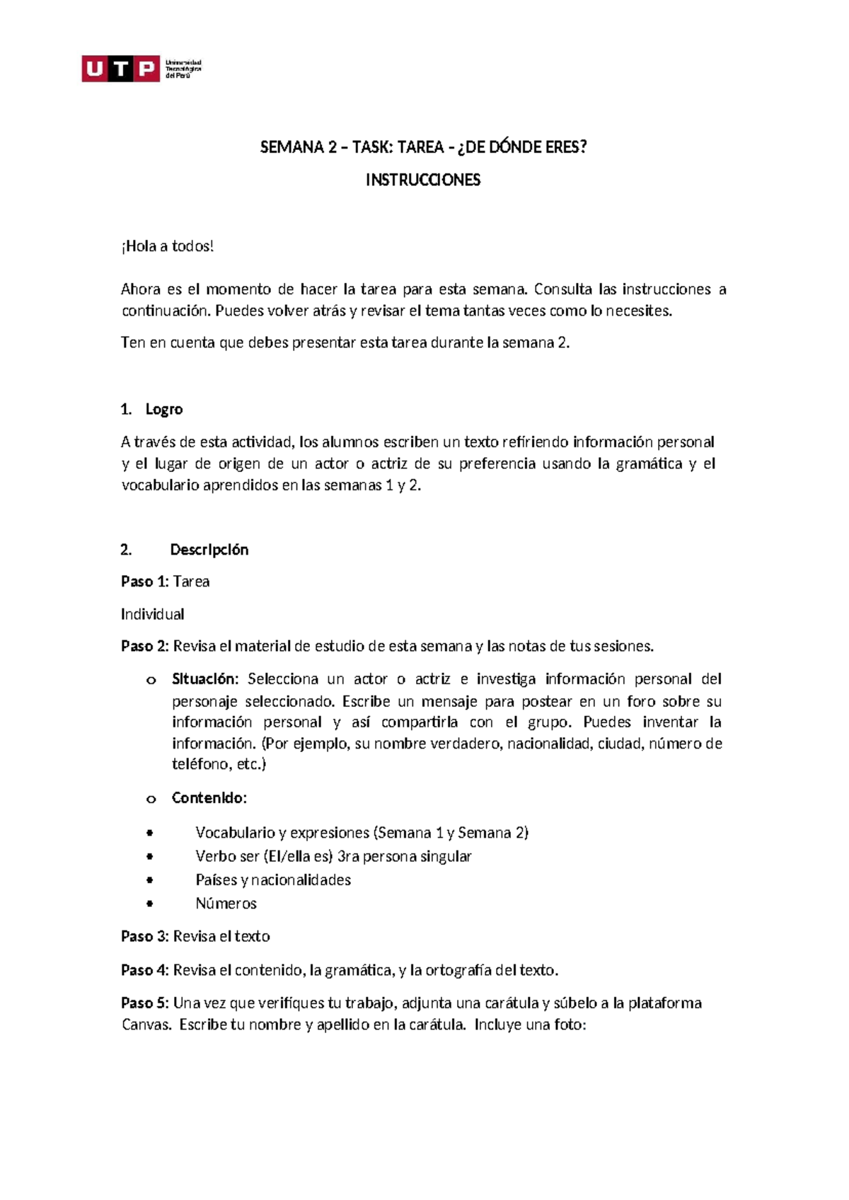 Semana+2+-+Docu Itvszx - SEMANA 2 – TASK: TAREA - ¿DE DÓNDE ERES ...