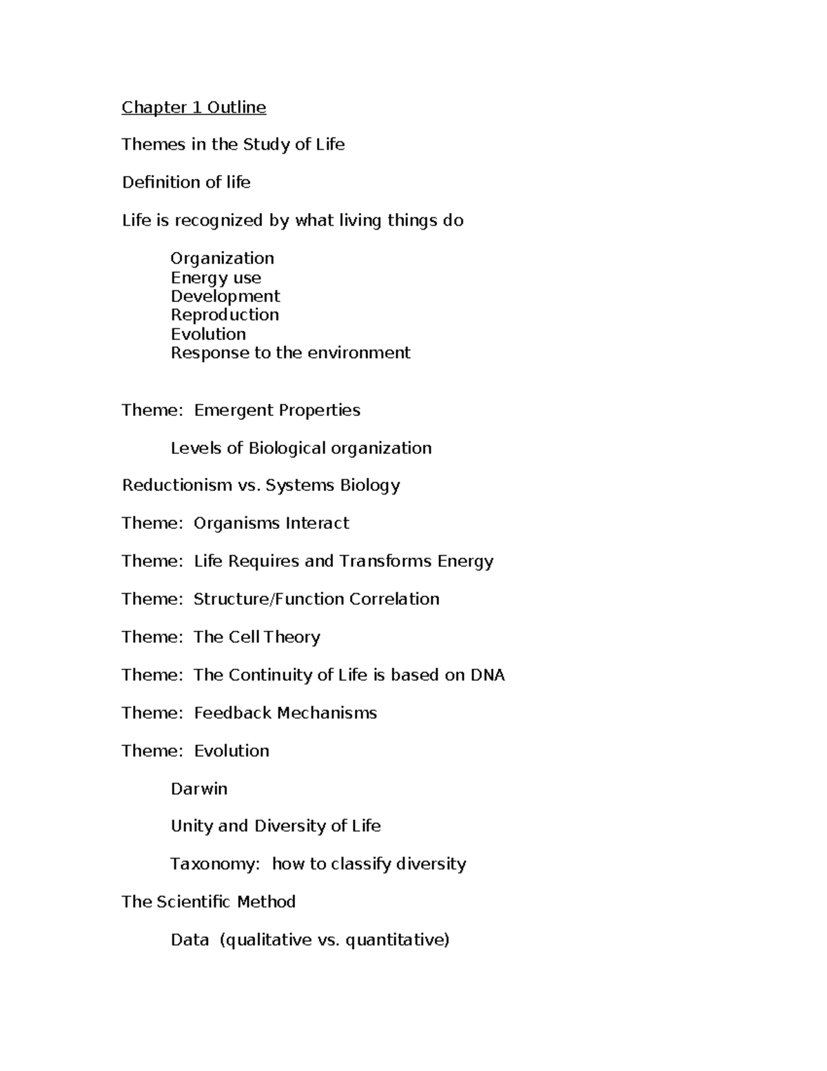 Chapter 1 Outline - Chapter 1 Outline Themes in the Study of Life ...