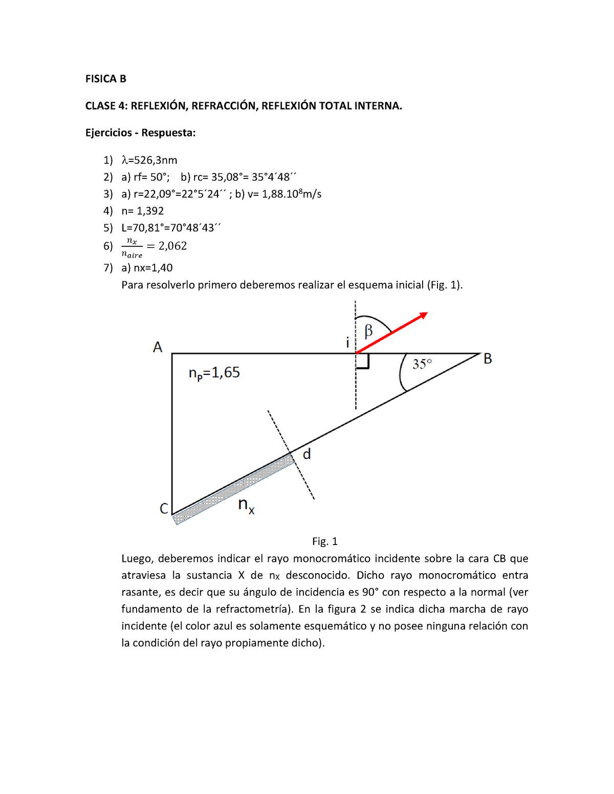 Clase 4 Reflexion Rrefraccion Ejercicios Resueltos - FISICA B CLASE 4 ...