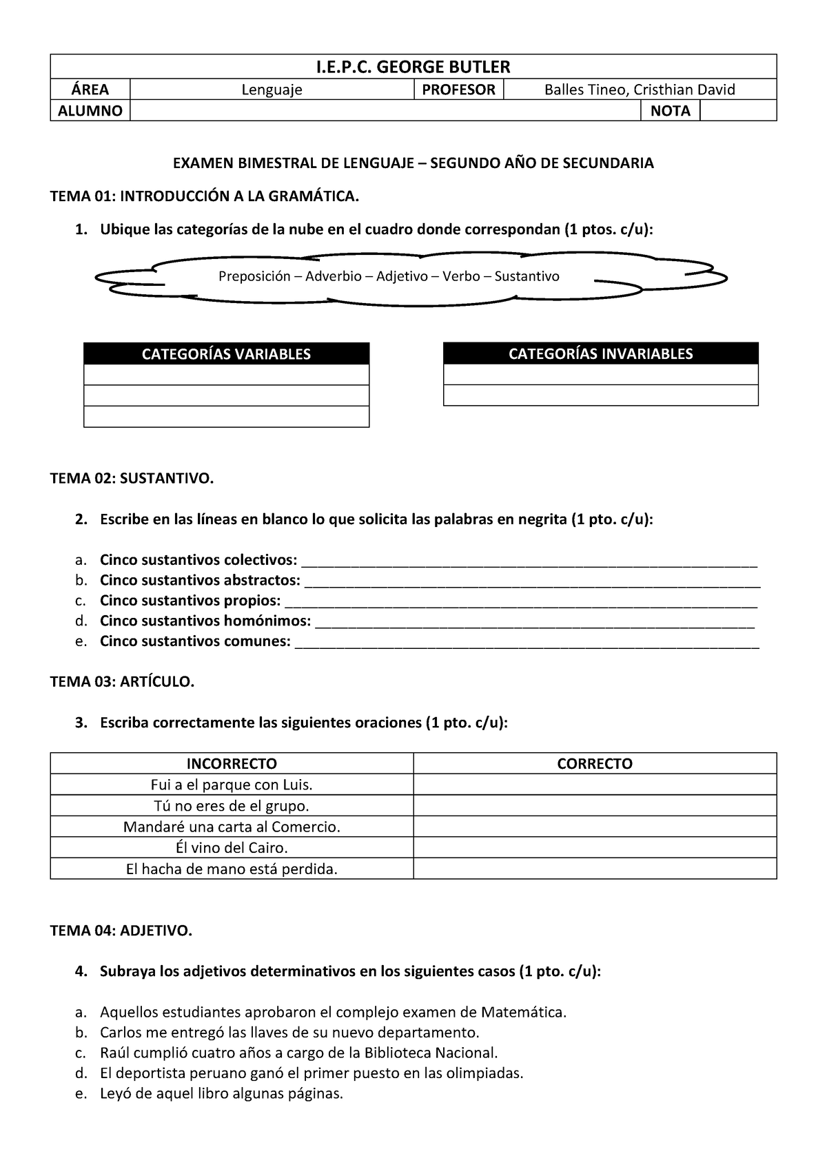 Examen Bimestral DE Lenguaje - 2DO AÑO - Segundo Bimestre - EXAMEN ...