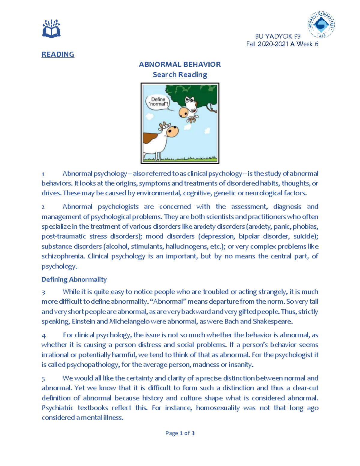 TEXT Abnormal Behavior (SR) - BU YADYOK P 3 Fall 2020-2021 A Week 6 ...