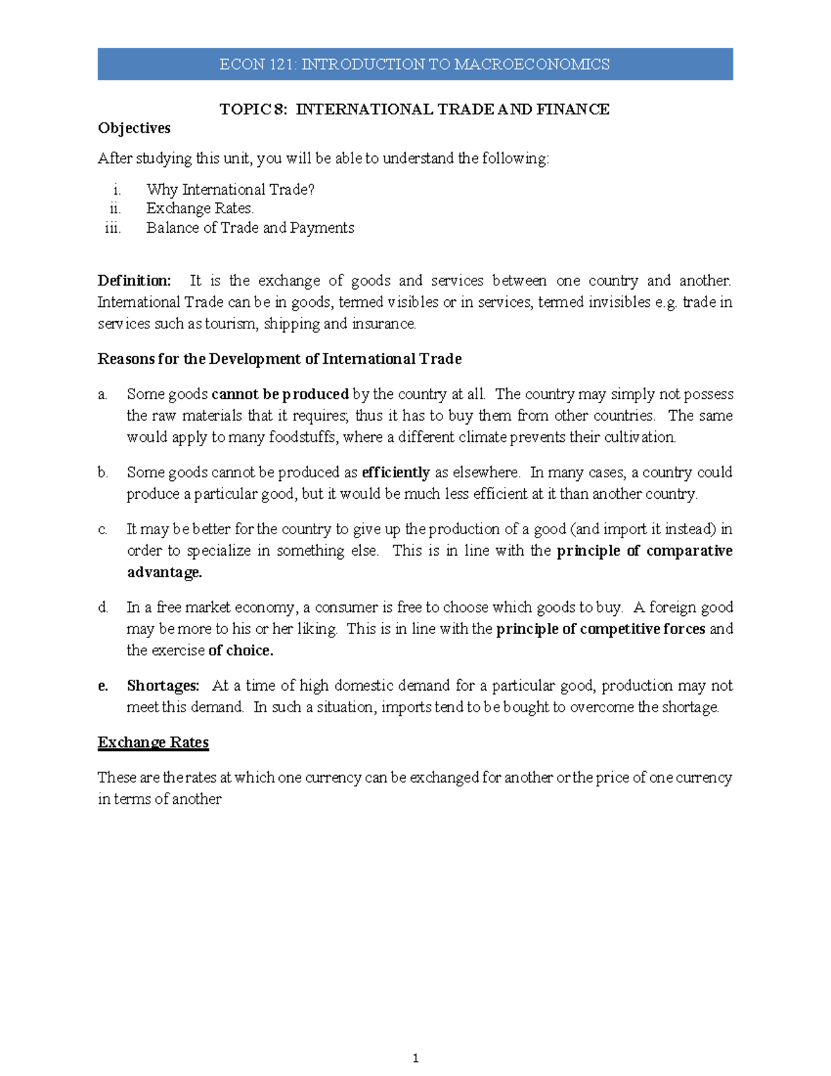 Int. Trade & Finance - chapter 8 and 9 Cartes