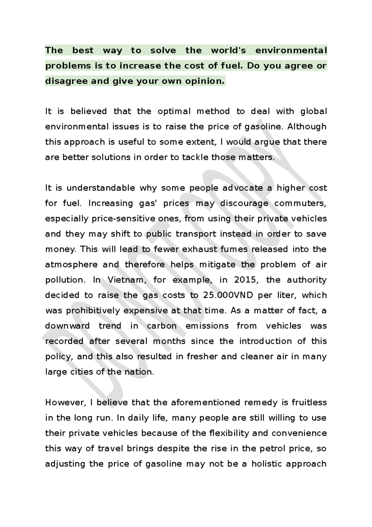 environment ielts essay band 8