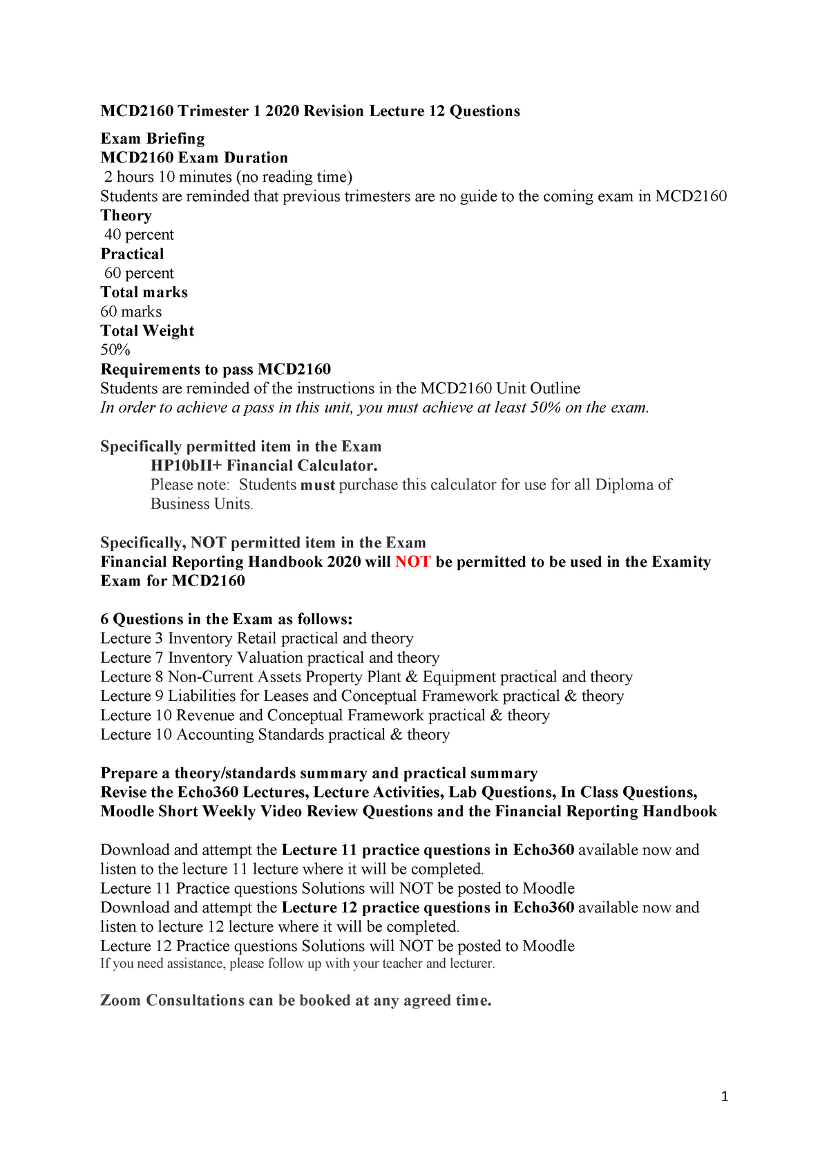 L MCD2160 Trimester 1 2020 Revision Lecture 12a Questions - Warning: TT ...