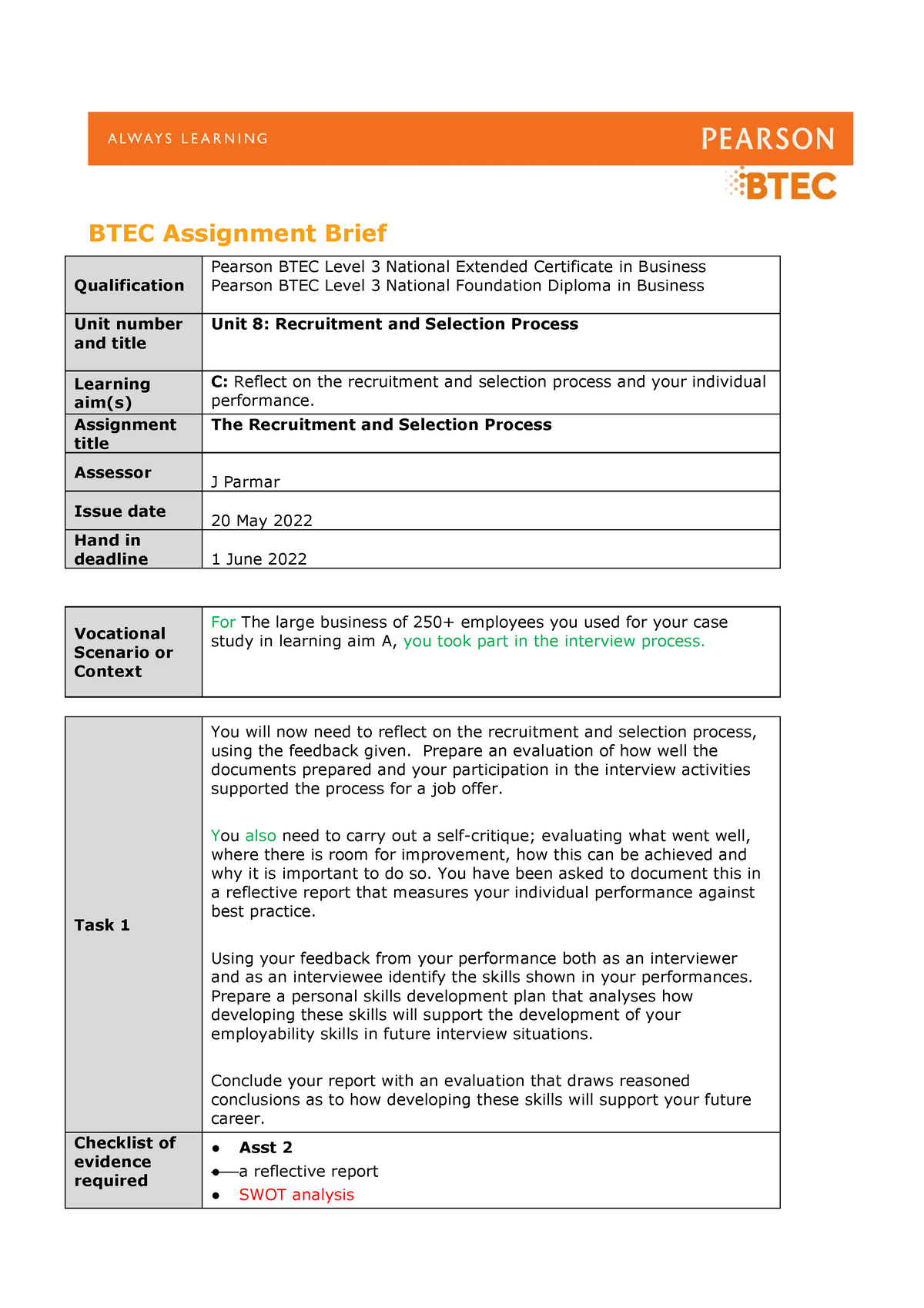 btec business unit 8 assignment 2