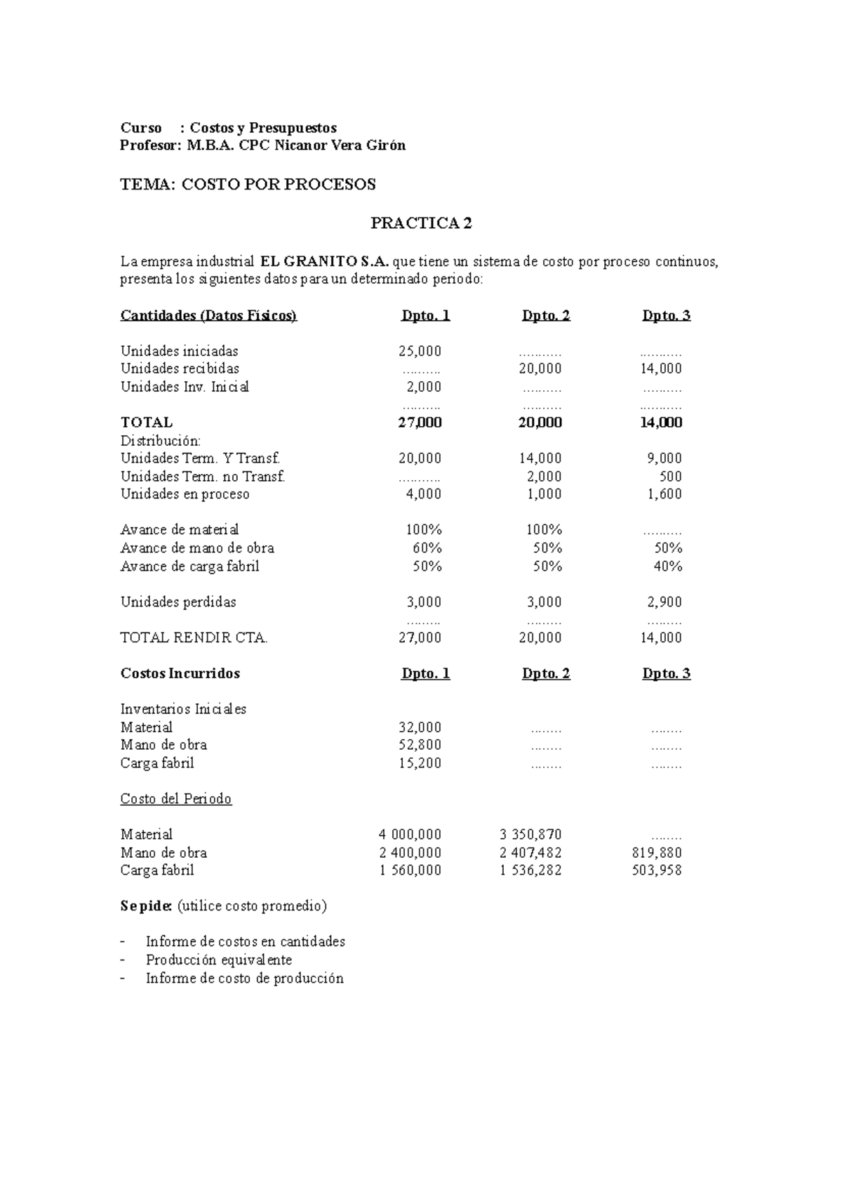Costos y presupuesto(sem5) - Curso : Costos y Presupuestos Profesor: M ...