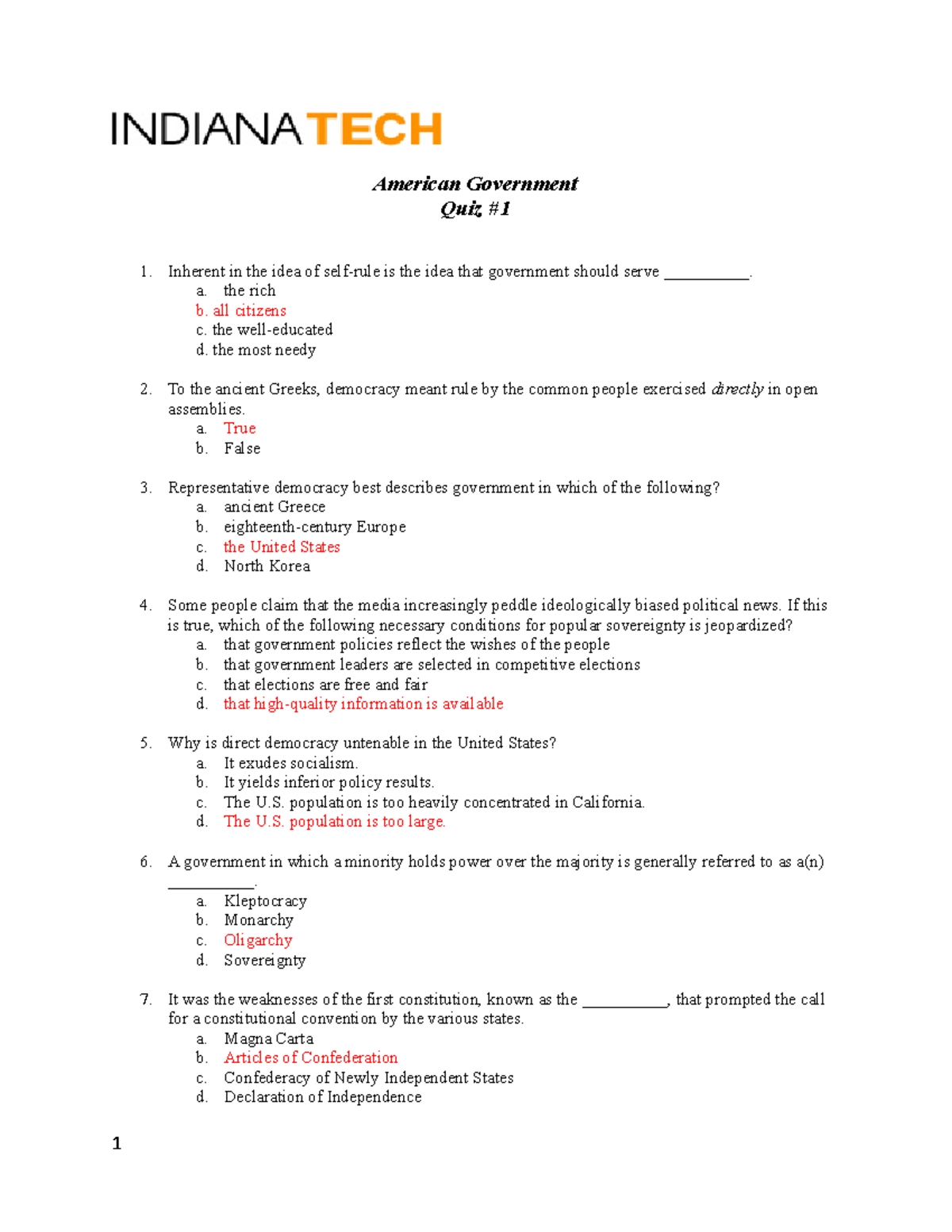 S22 Am Gov't Q1 KEY - Quiz 1 Answers - American Government Quiz ...