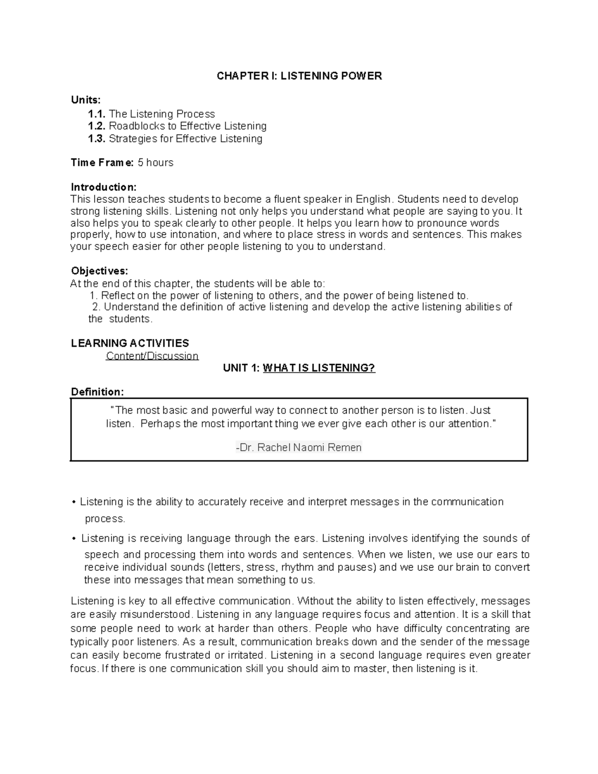 Chapter I Listening (Repaired) - CHAPTER I: LISTENING POWER Units: 1 ...