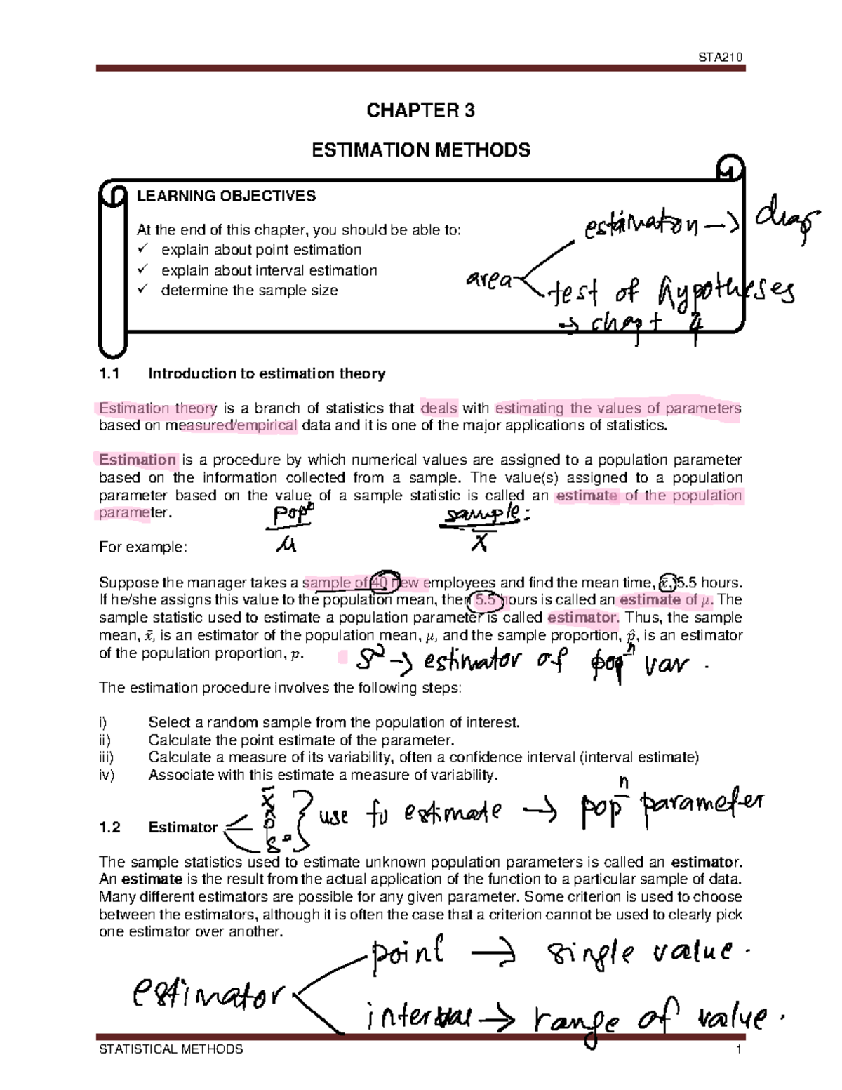 Manual STA210 Chapter 3 - CHAPTER 3 ESTIMATION METHODS 1 Introduction ...