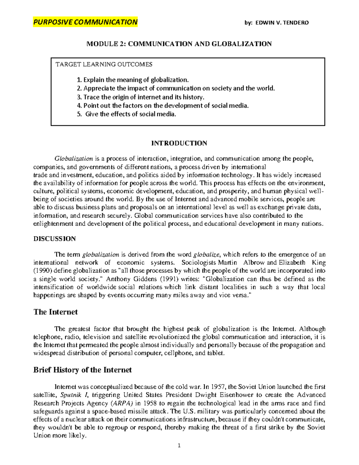 Module 2 - Purposive Communication - MODULE 2: COMMUNICATION AND ...
