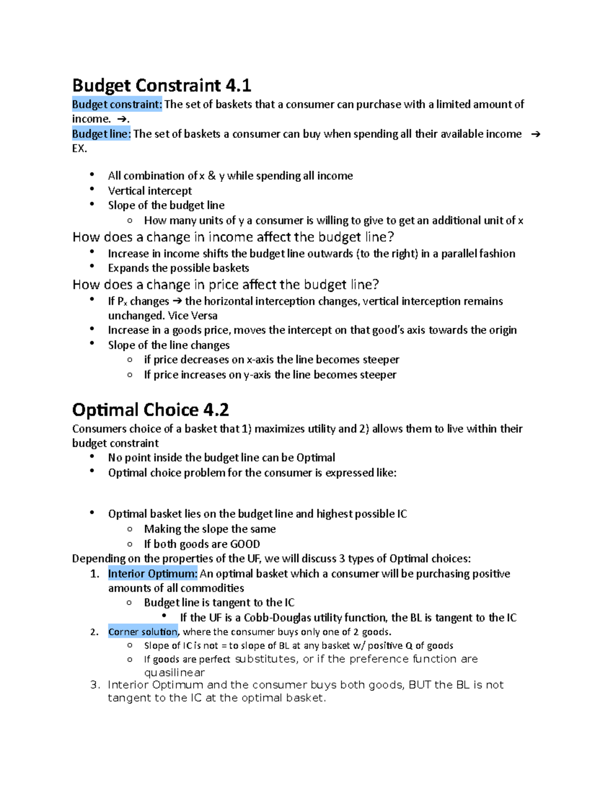 Chpt 4 - Consumer Choice - Textbook Notes 2150 - Budget Constraint 4 ...