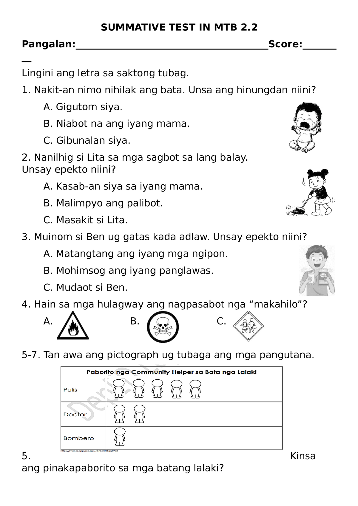 Summative TEST IN MTB And Filipino 2 - SUMMATIVE TEST IN MTB 2. - Studocu