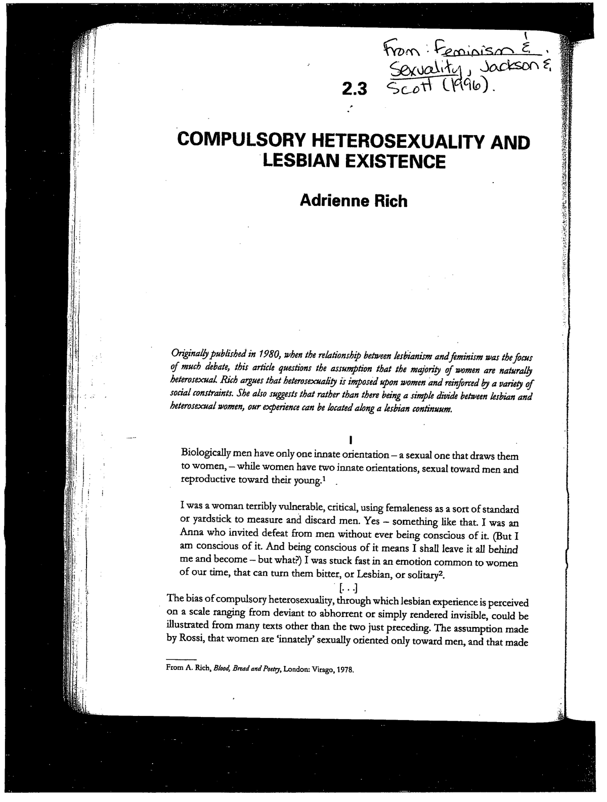 adrienne rich essay compulsory heterosexuality