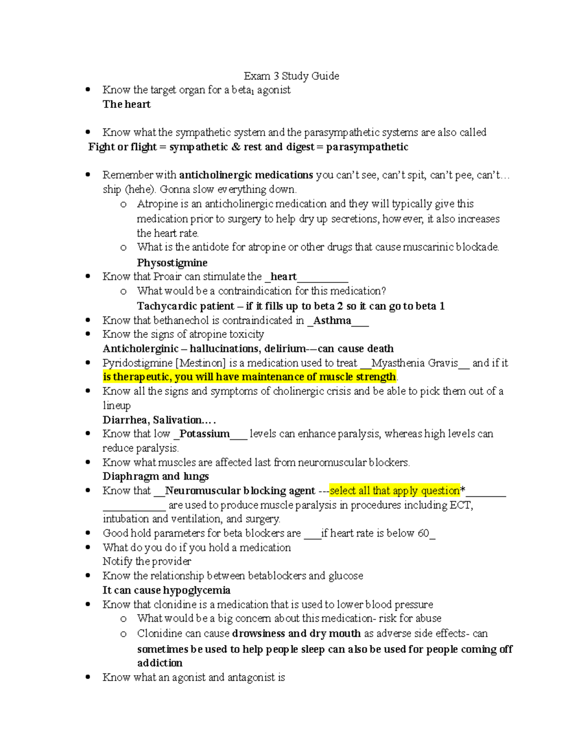 Exam3 Study Guide - Exam 3 Study Guide Know the target organ for a beta ...