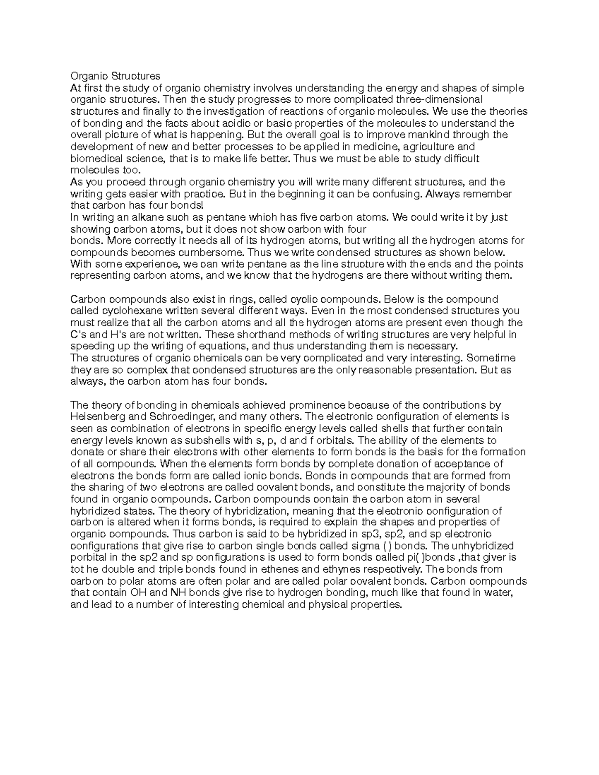 Oc 3 Notes Organic Structures At First The Study Of Organic