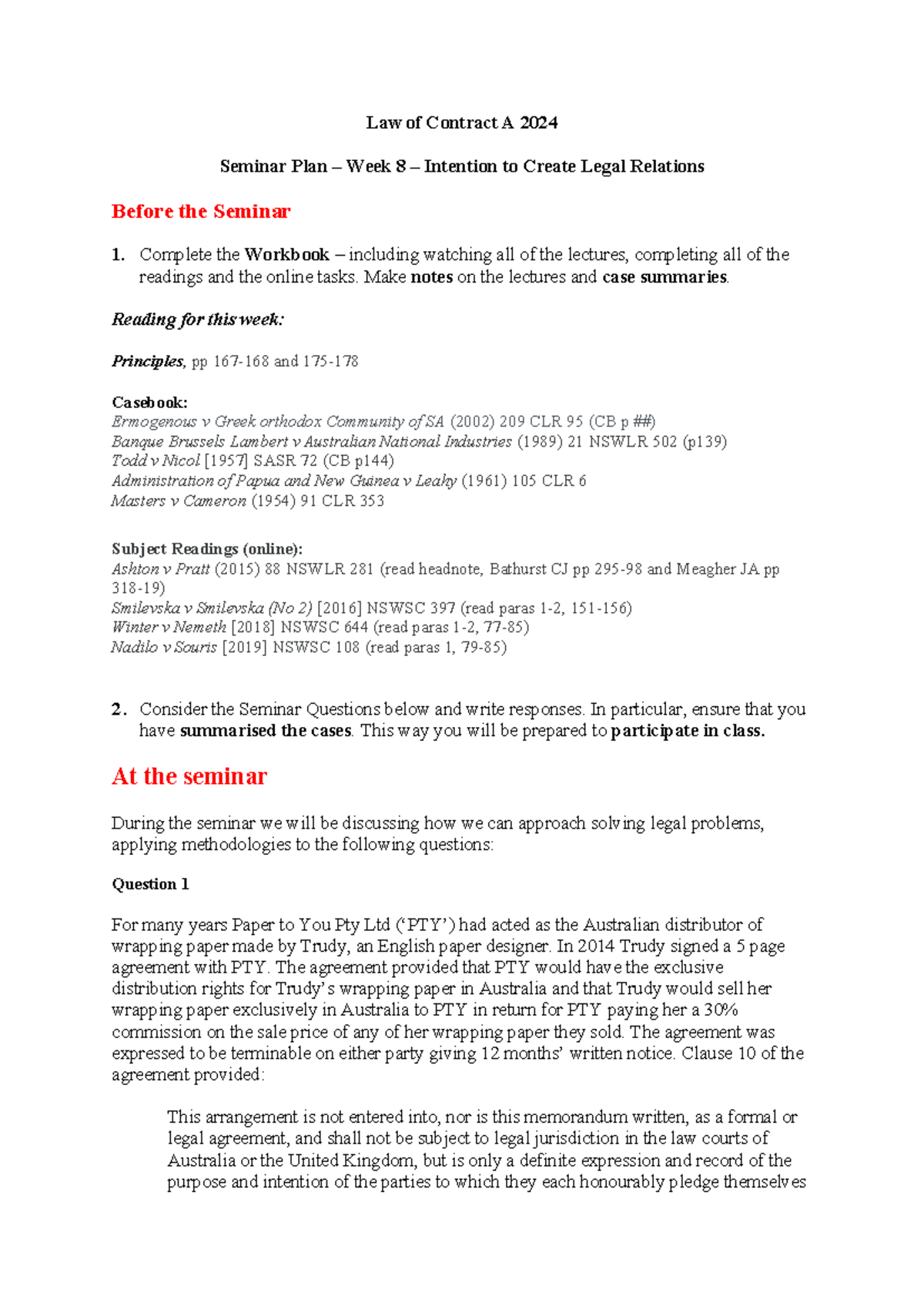 Week 8 Seminar Plan 2024 - Law of Contract A 2024 Seminar Plan – Week 8 ...