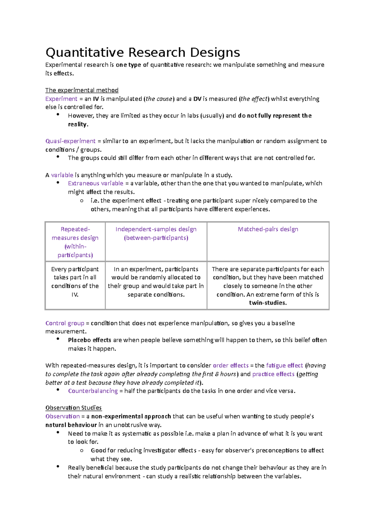 Quantitative Research Designs - Quantitative Research Designs ...