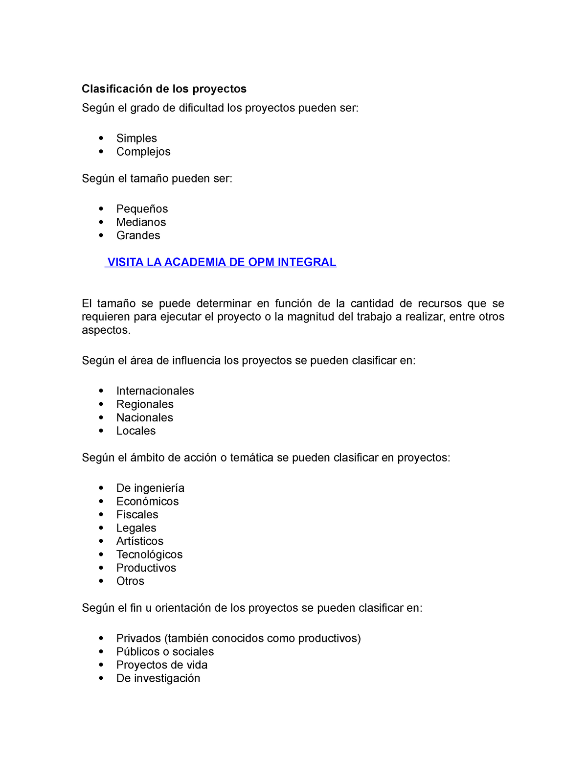 Clasificación De Los Proyectos - Clasificación De Los Proyectos Según ...