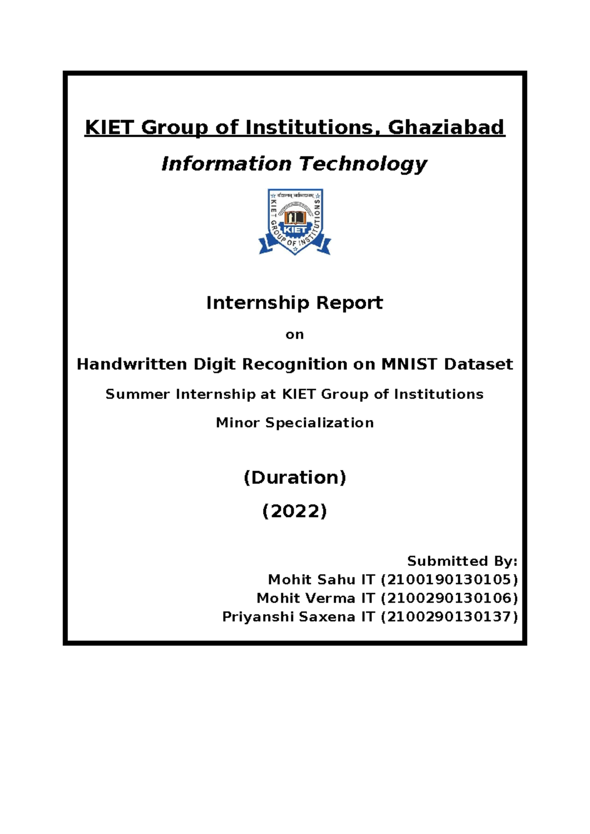 Ml internship report - KIET Group of Institutions, Ghaziabad ...