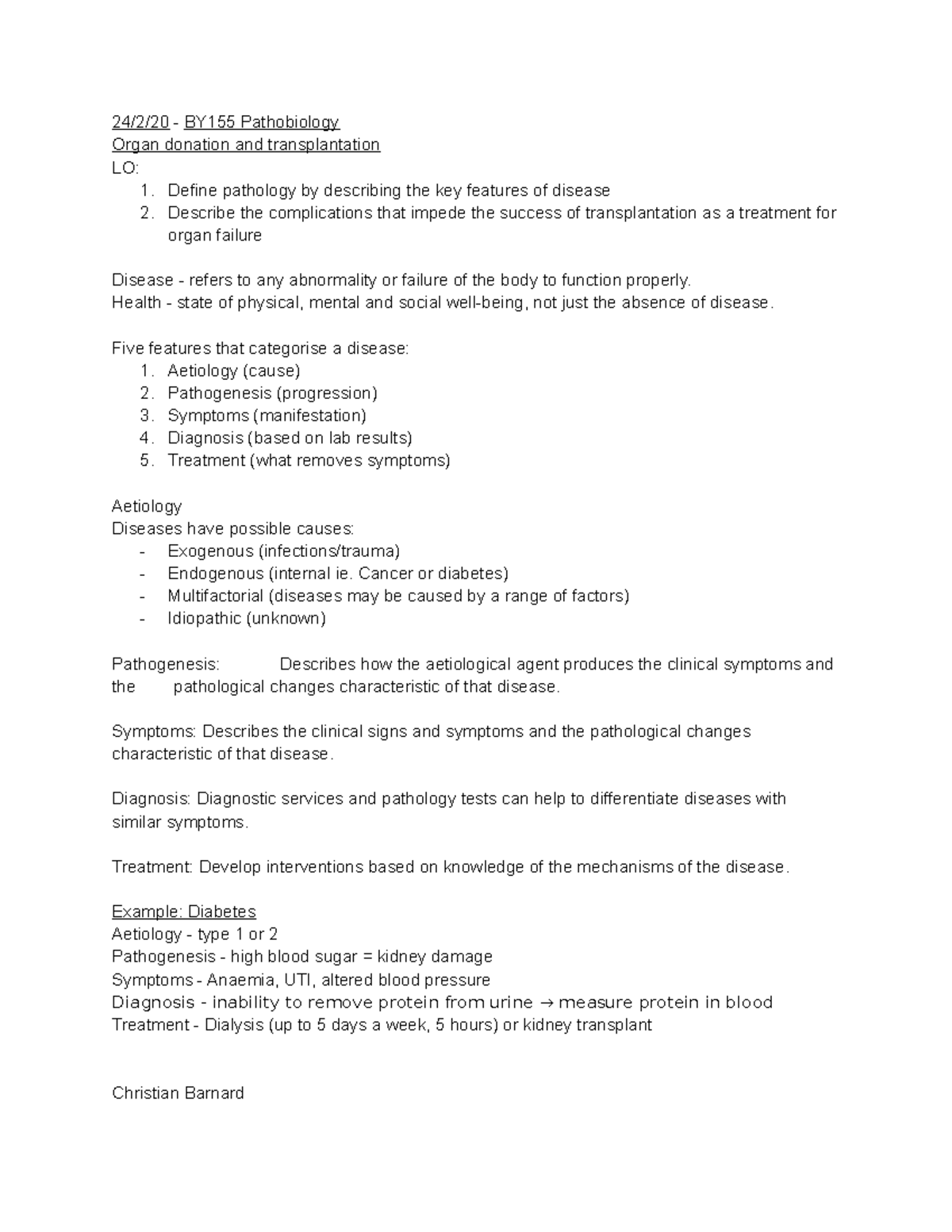 24 2 20 - BY155 Pathobiology - 24/2/20 - BY155 Pathobiology Organ ...