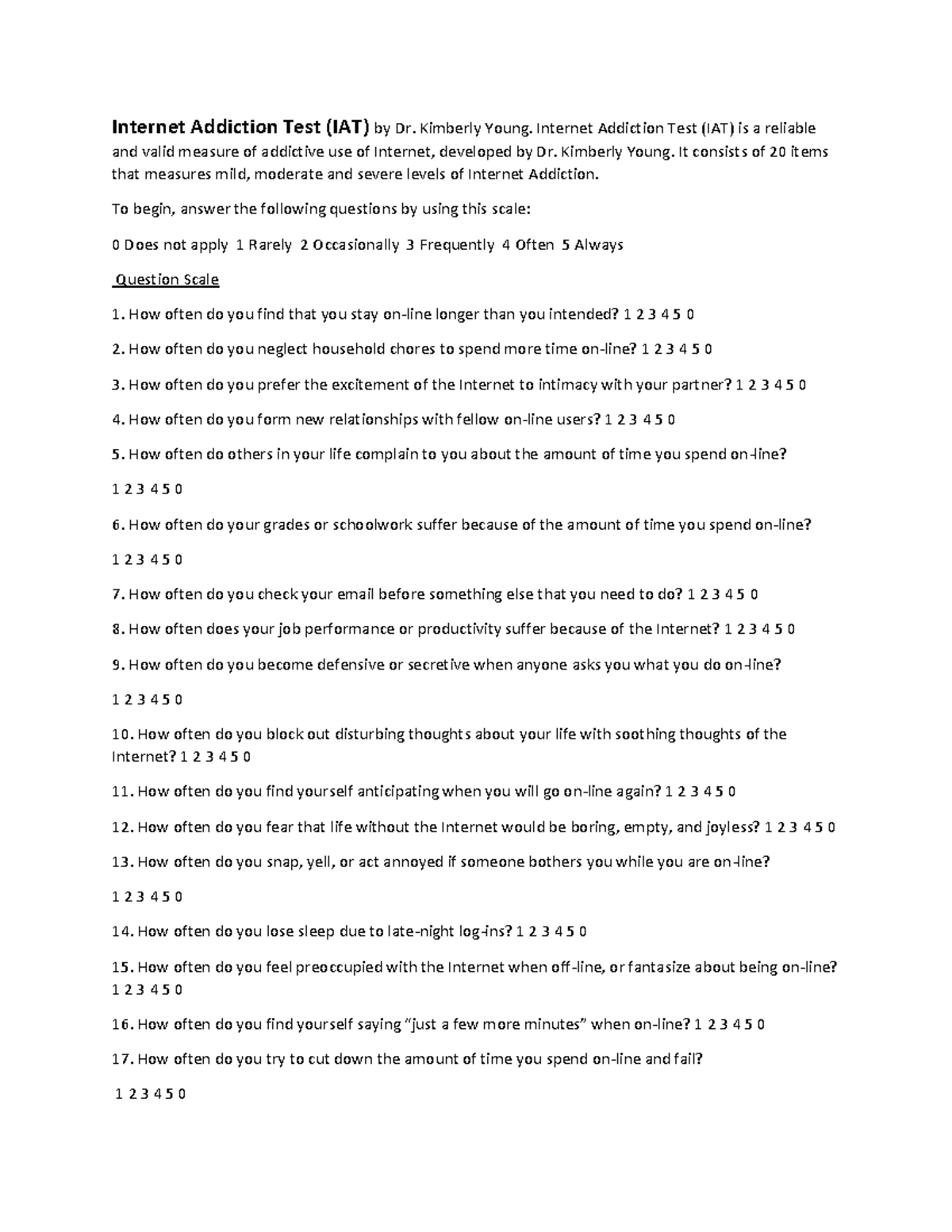 Uzależnienie Test Addiction Test (IAT) by Dr. Kimberly