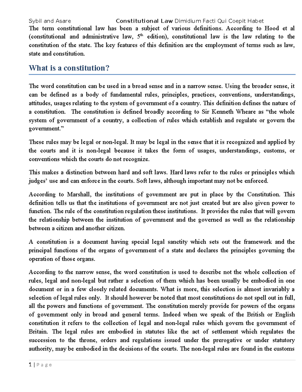 Constitutional LAW Notes-1 - The term constitutional law has been a ...