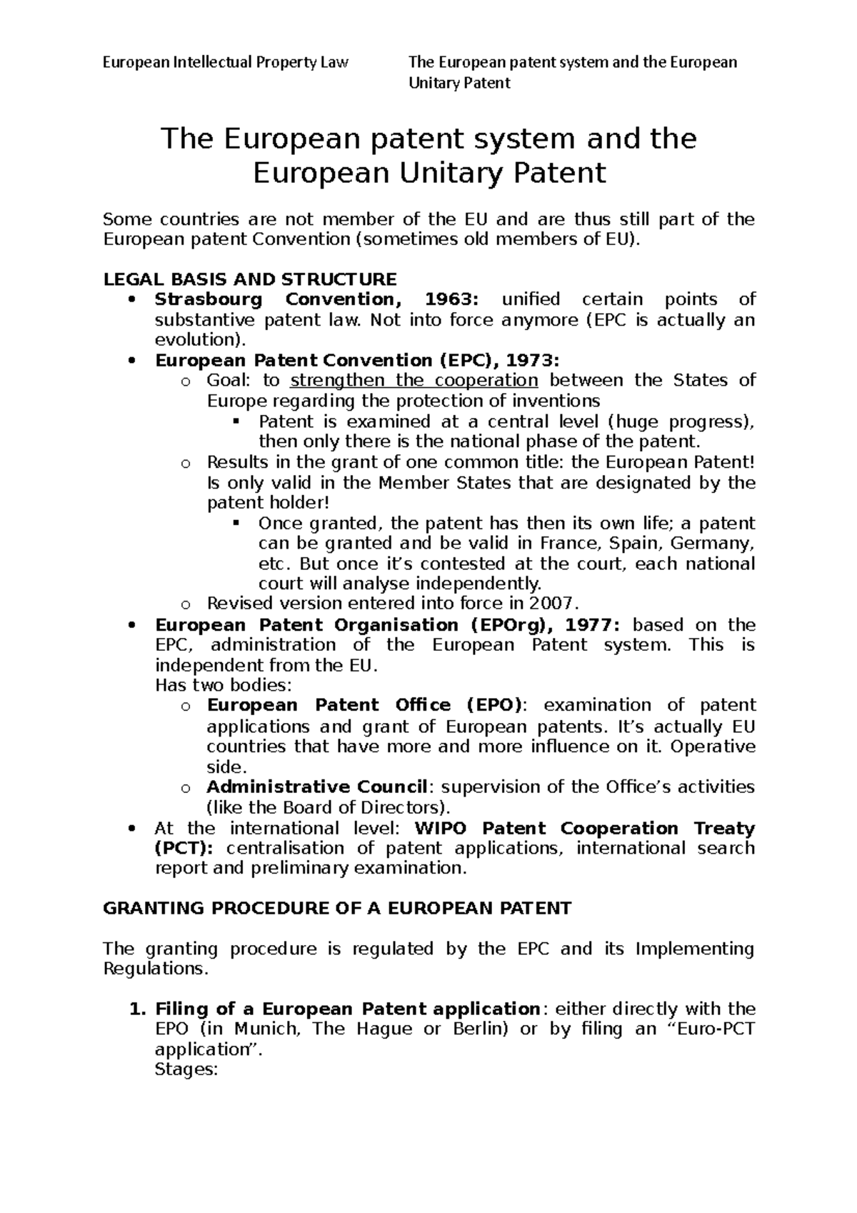 2. The European patent system and the European Unitary Patent Unitary