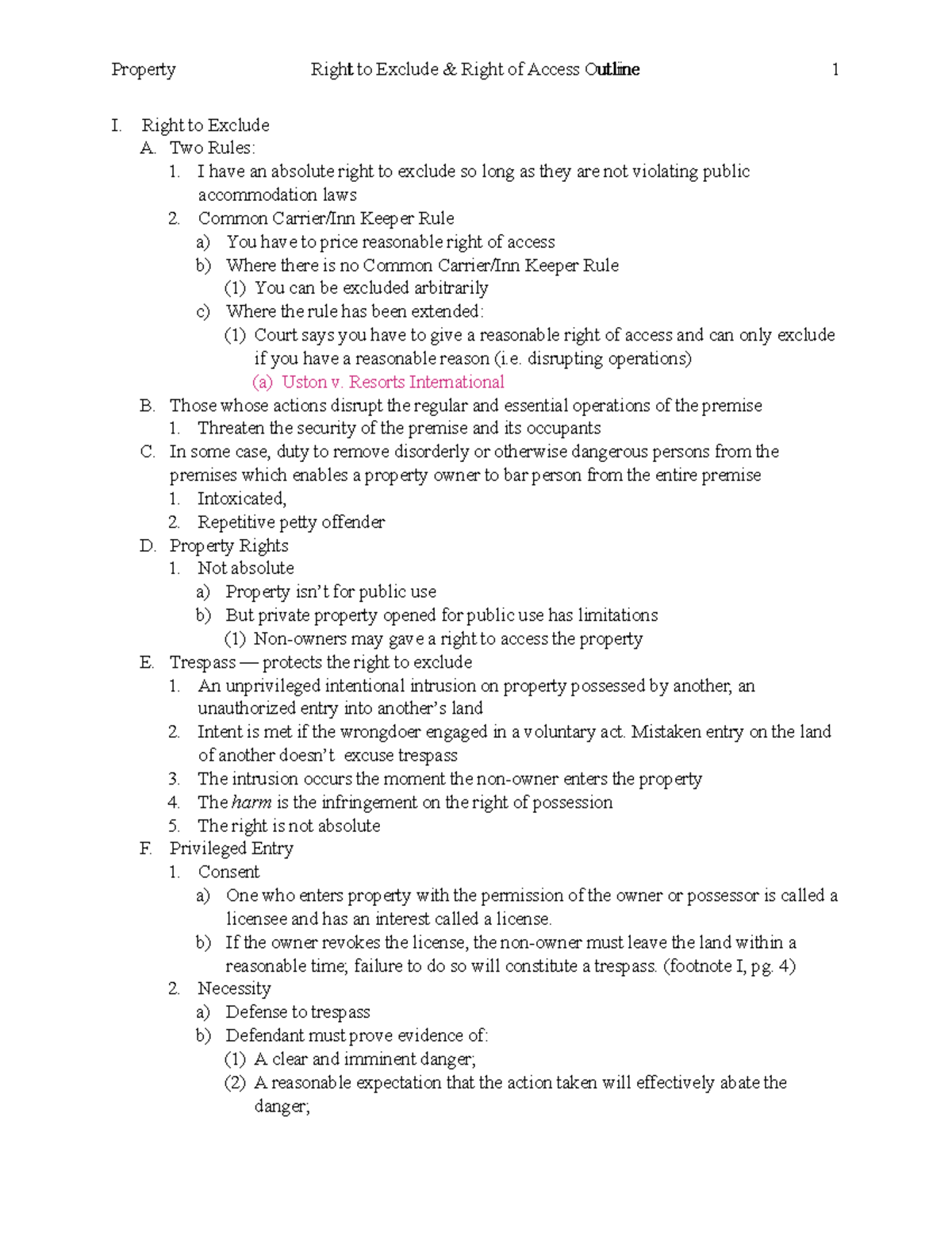 Right to ExcludeRight of Access Outline Property RightRight to