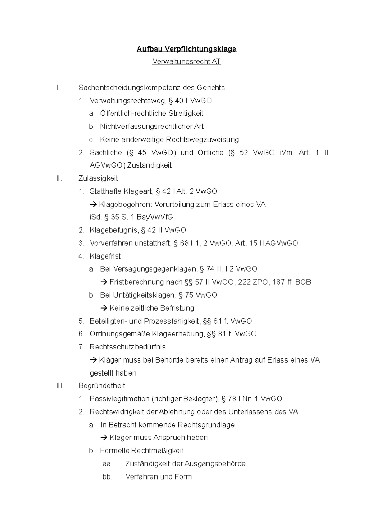 Aufbau Verpflichtungsklage Aufbau Verpflichtungsklage