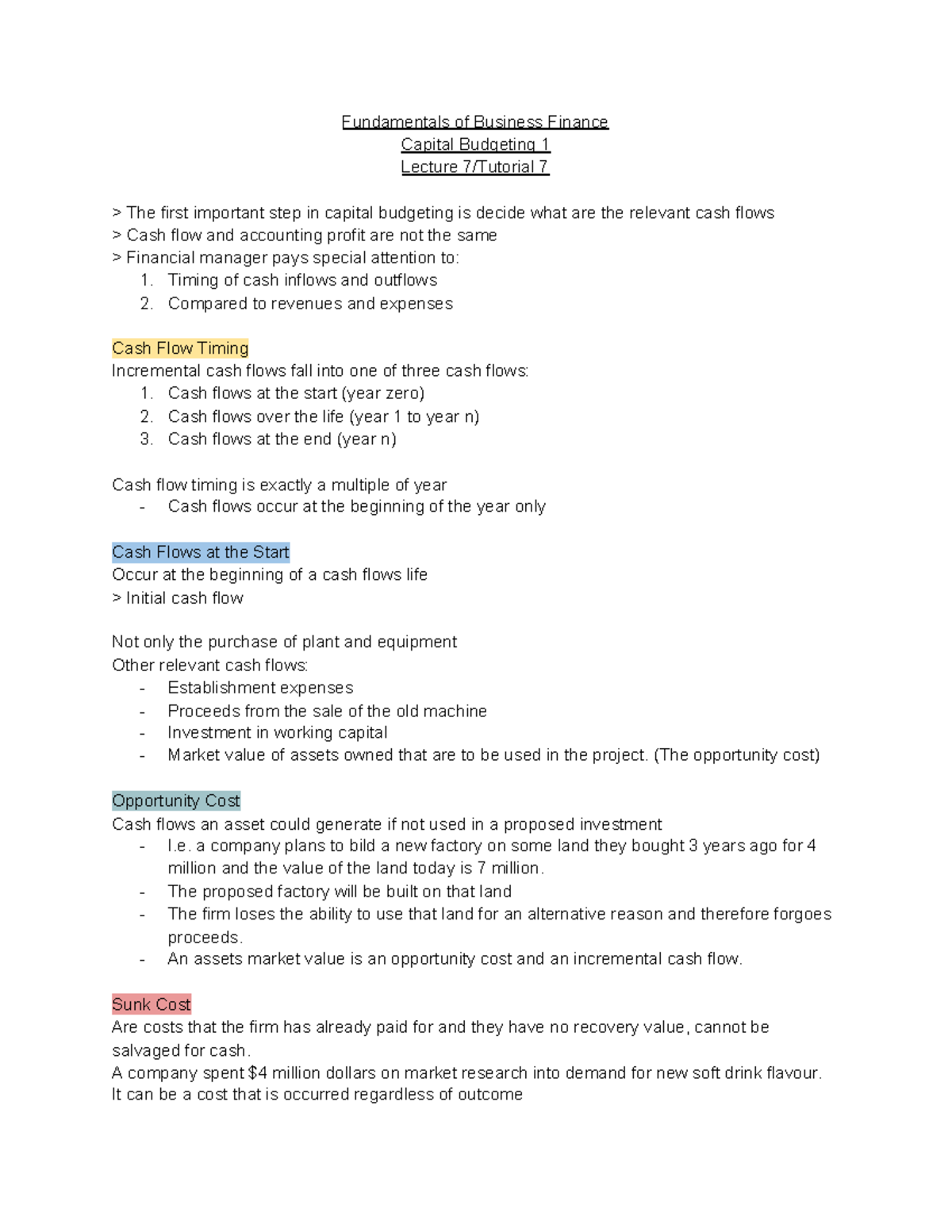 Lecture 7 - Capital Budgeting 1 Notes - Fundamentals of Business ...