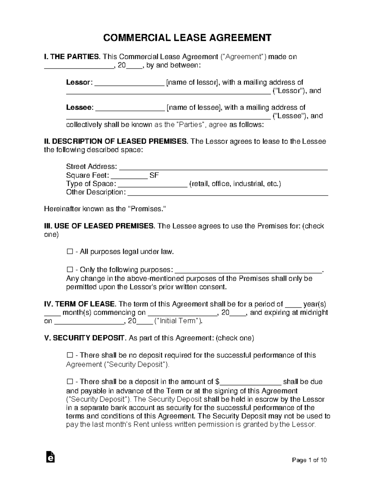 Commercial-Lease-Agreement - COMMERCIAL LEASE AGREEMENT I. THE PARTIES ...