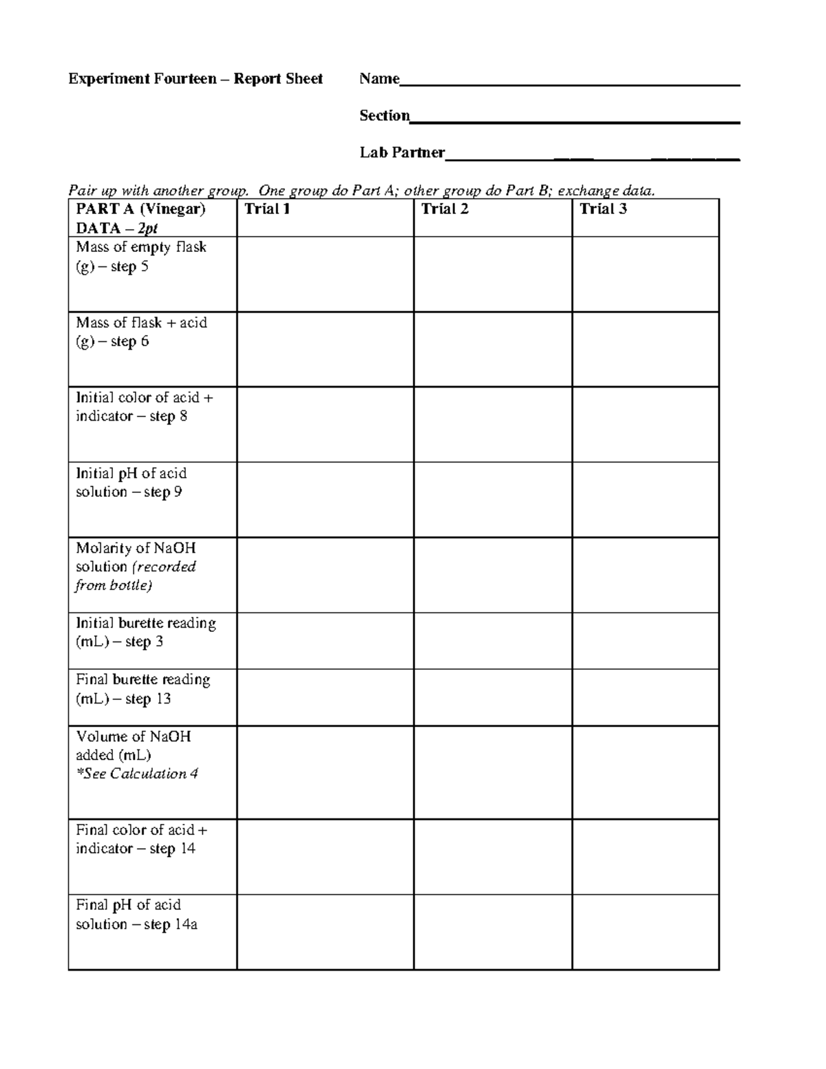 Experiment 14-Report Sheets - Experiment Fourteen – Report Sheet Name