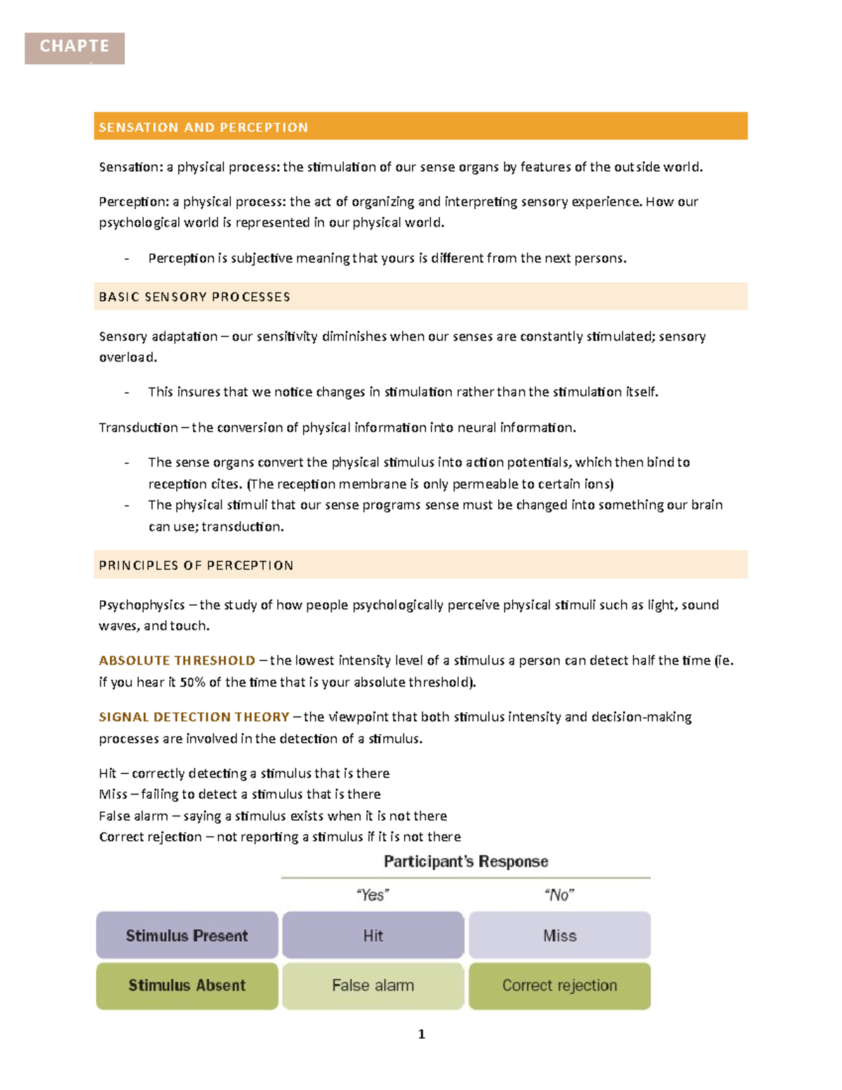 Chapter 4 (lecture Notes Included) - CHAPTER 4 SENSING AND PERCEVING ...