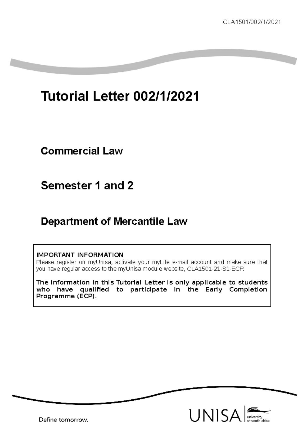 CLA1501 ECP TL002 2021 1 B 2 Tutorial Letter - CLA1501/002/1/ Tutorial ...