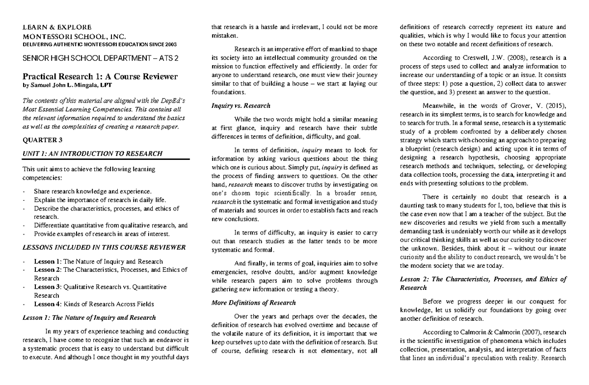 PR1 Course Reviewer This is student module, created to deepen the