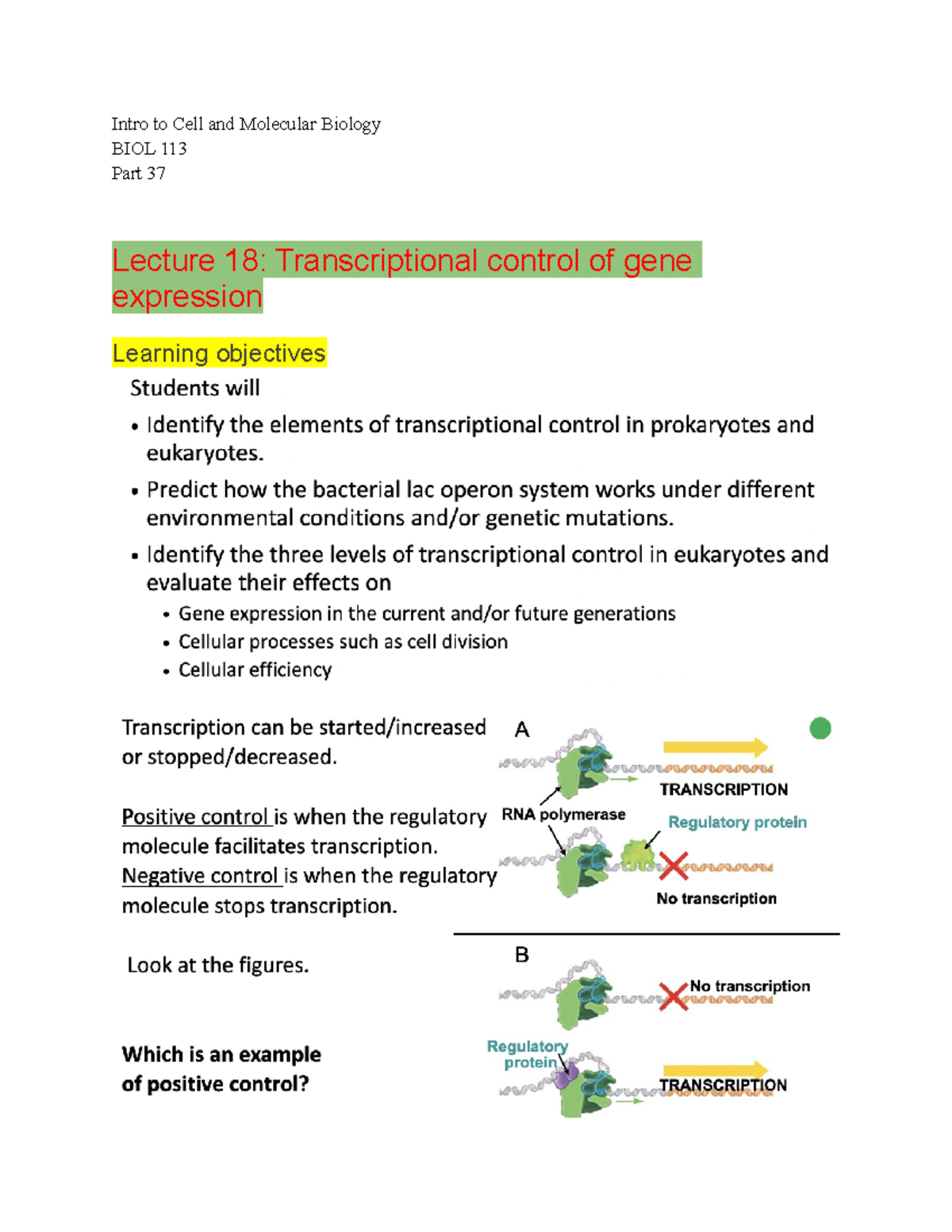 Intro To Cell And Molecular Bio 113 Lecture Notes Part 37 - Dr. Sarah ...