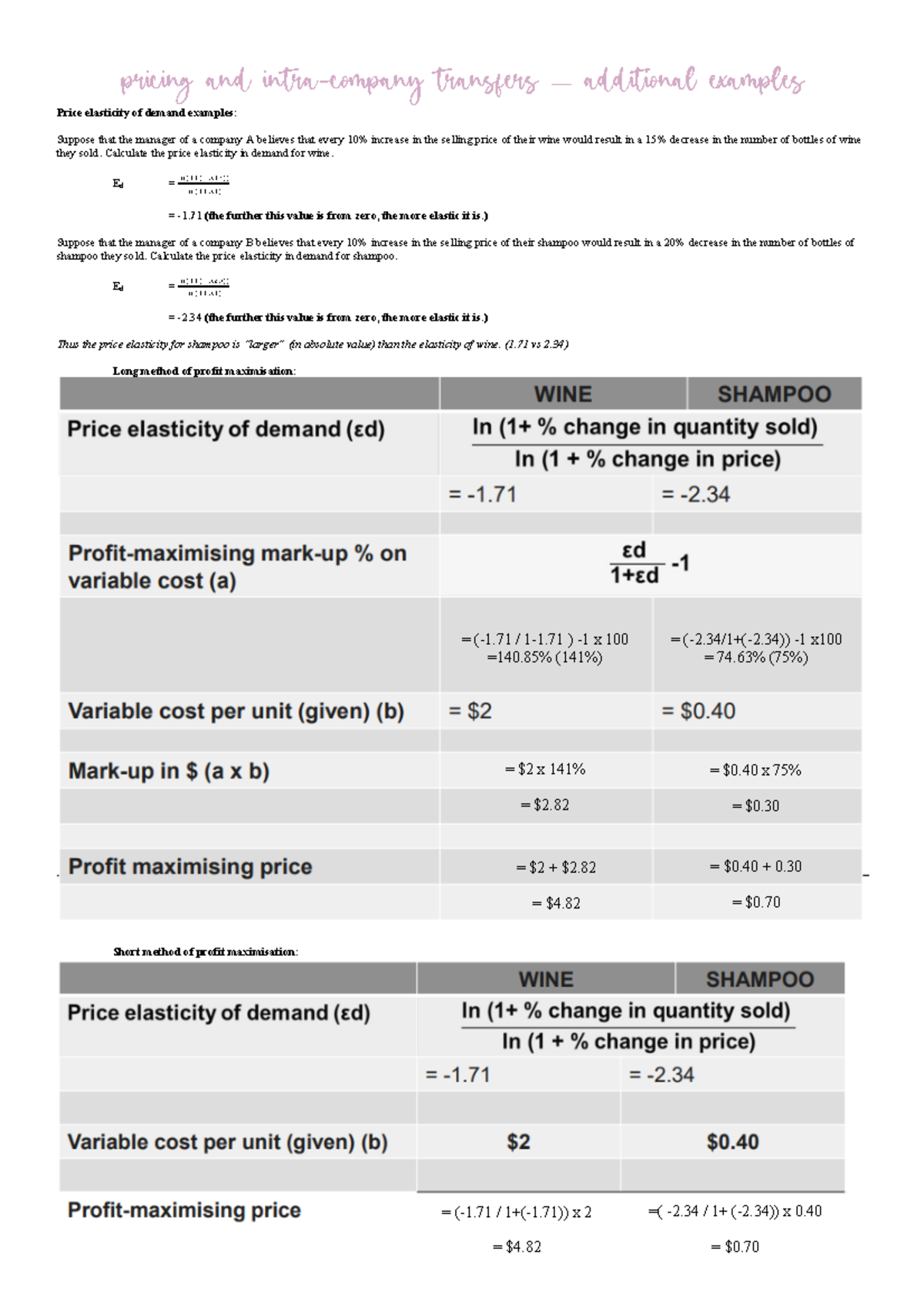 Pricing and intracompany examples - pricing and intra-company transfers ...