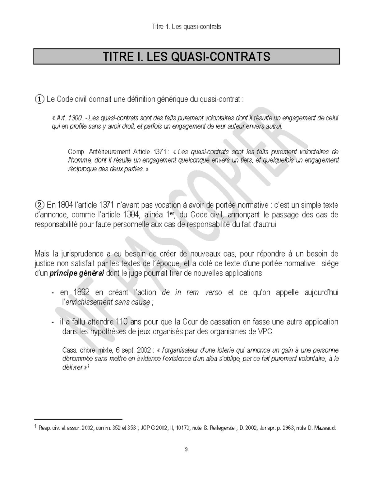 1. Quasicontrats TITRE I. LES QUASICONTRATS