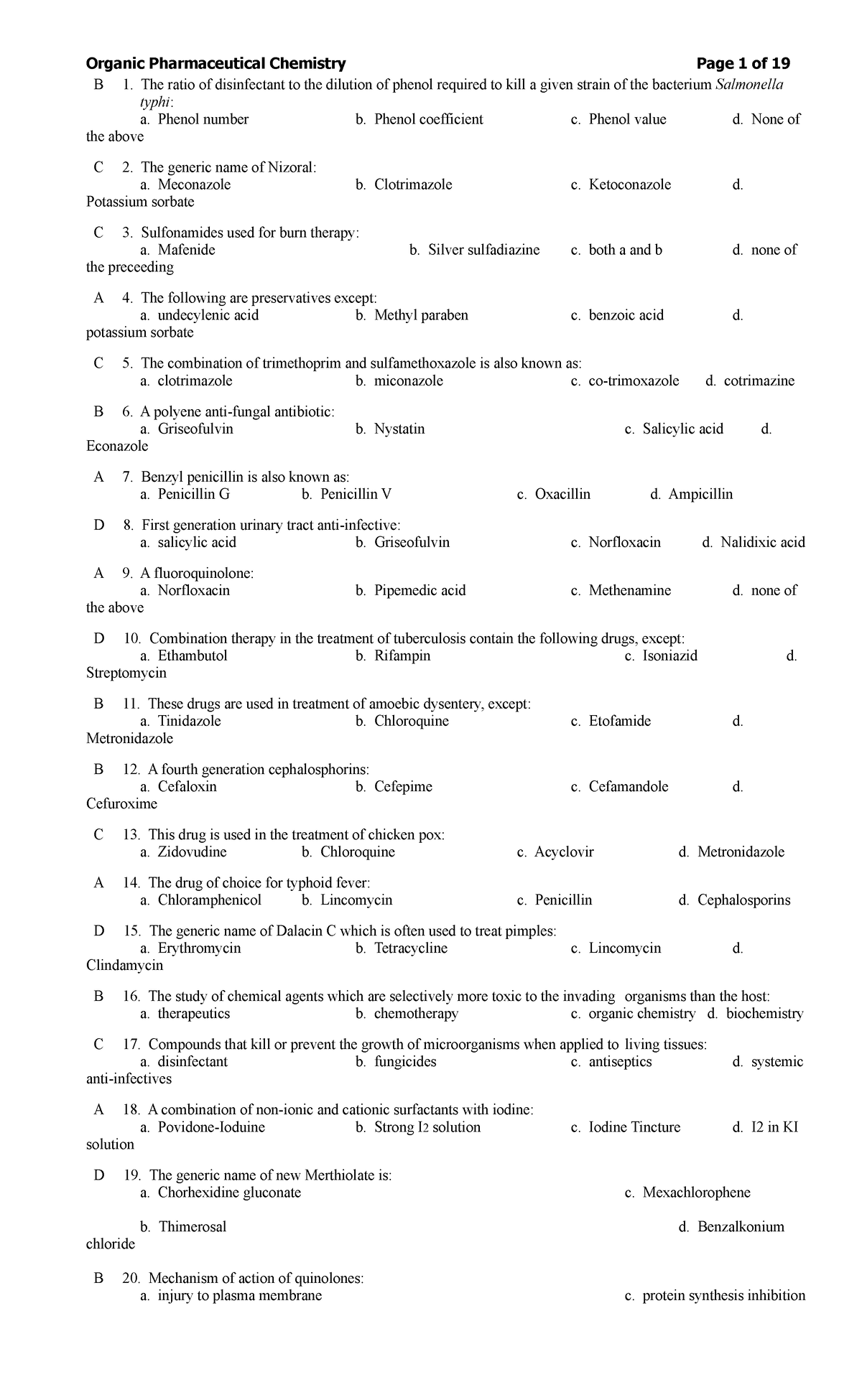 Organic Pharmaceutical Chemistry - B 1. The Ratio Of Disinfectant To ...