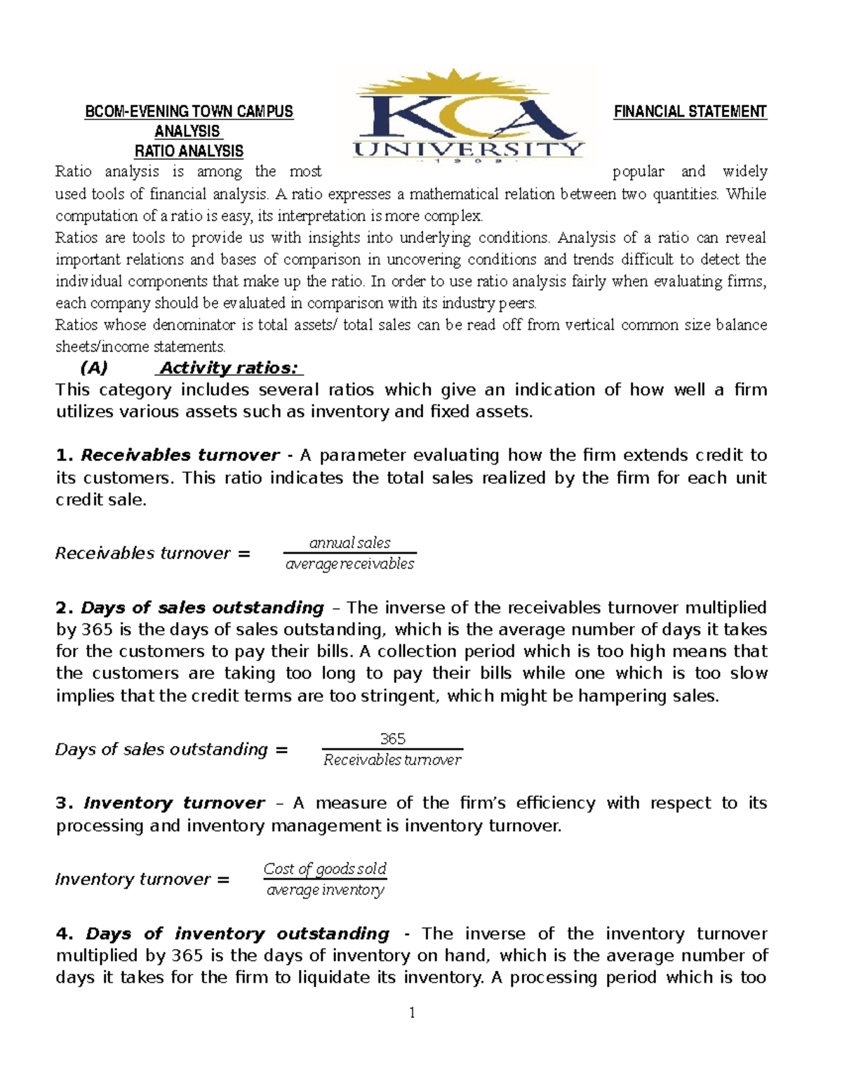 Ratios Question And Solution By Dr.stephen - BCOM-EVENING TOWN CAMPUS ...