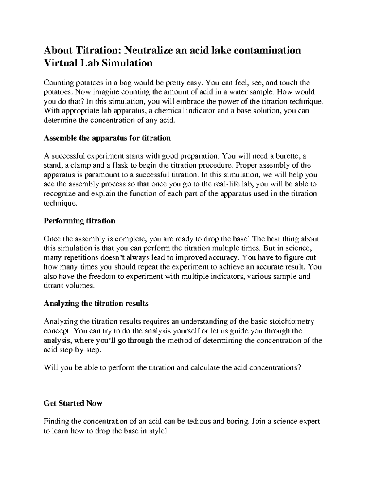 U3L12 Titration Lab fff About Titration Neutralize an acid lake