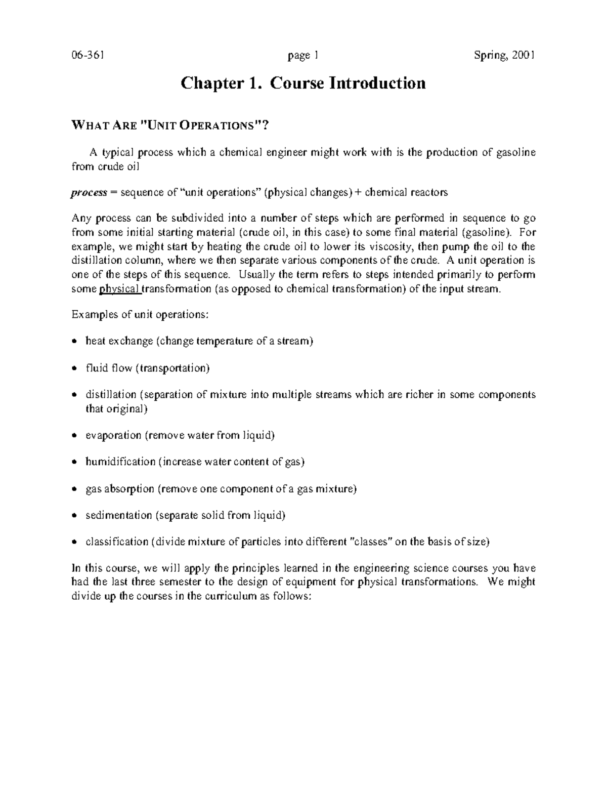 Unit Operations. Course Notes - ####### - Studocu