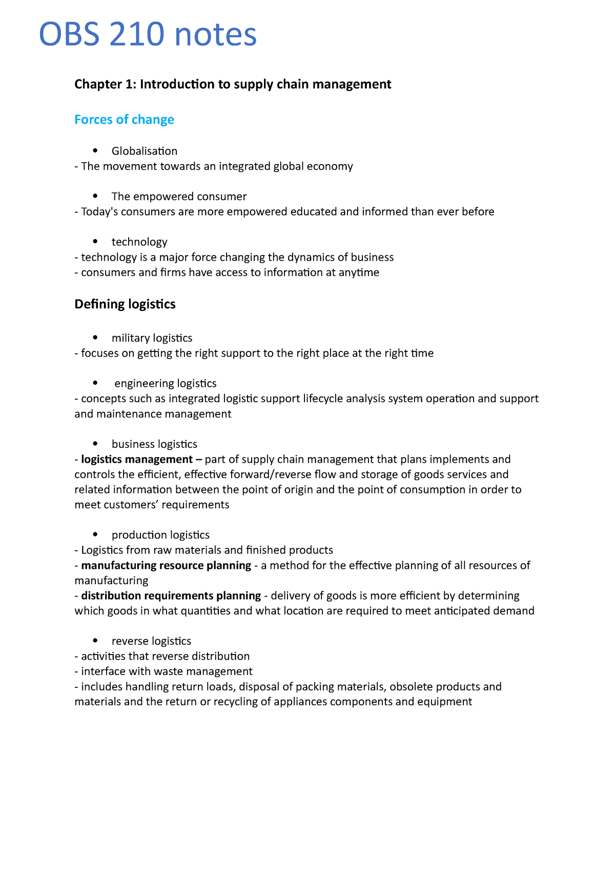 OBS 210 Study Notes Chapter 1 - OBS 210 - UP - Studocu