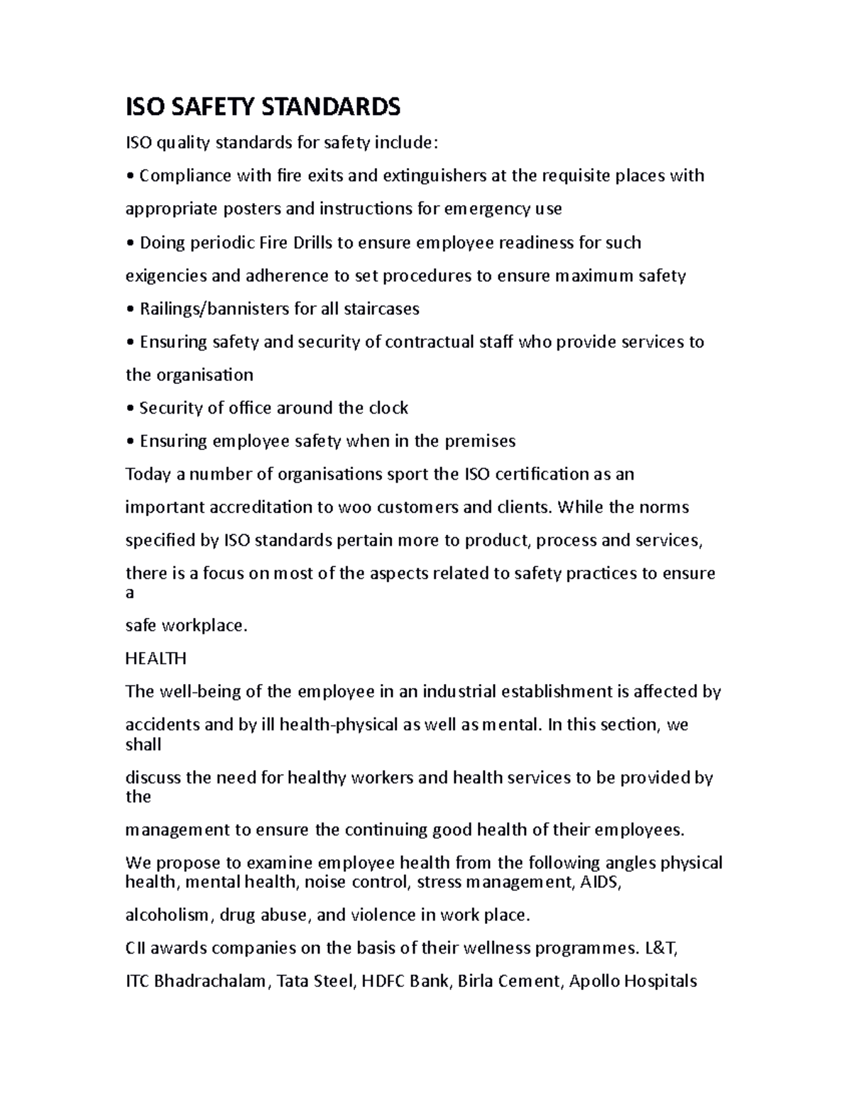 ISO Safety Standards notes - ISO SAFETY STANDARDS ISO quality standards ...