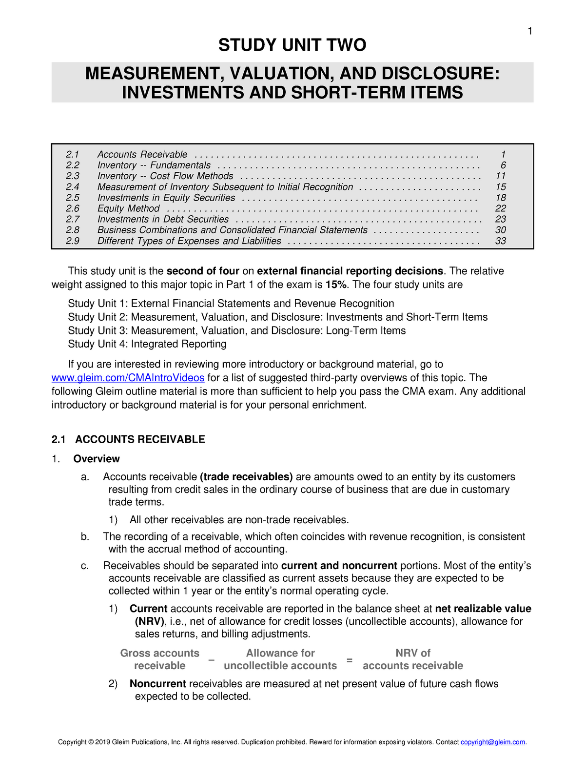 P1 U2 - Accounting - 1 STUDY UNIT TWO MEASUREMENT, VALUATION, AND ...